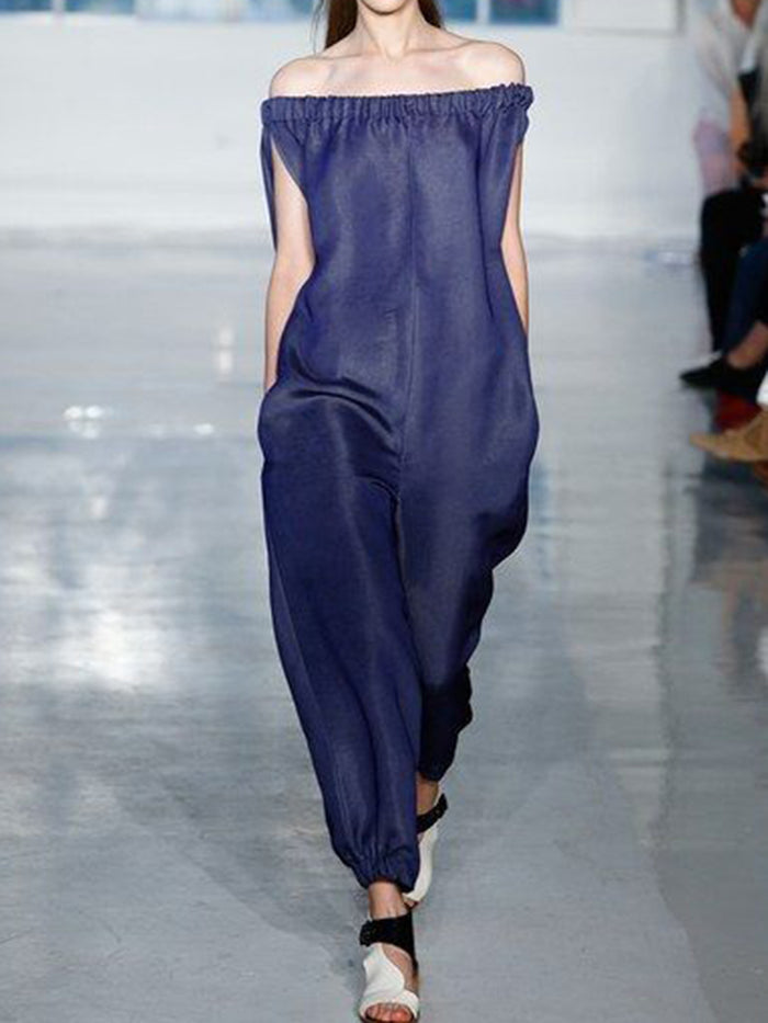 Casual Loose Neckline Solid Color Jumpsuit