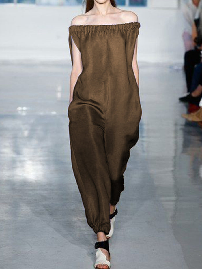 Casual Loose Neckline Solid Color Jumpsuit