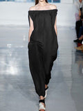 Casual Loose Neckline Solid Color Jumpsuit