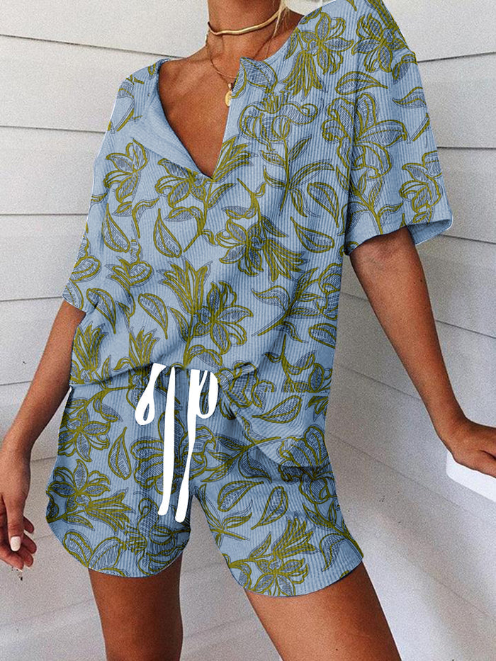 Casual Loose Printed Short Sleeve Two-piece Suit