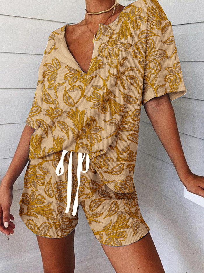 Casual Loose Printed Short Sleeve Two-piece Suit