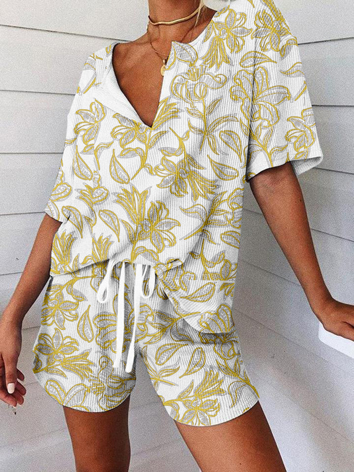 Casual Loose Printed Short Sleeve Two-piece Suit