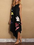 Casual Loose Round Neck Short Sleeve Irregular Romantic Floral Dress