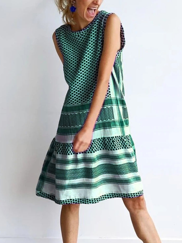 Casual Loose Round Neck Striped Dress