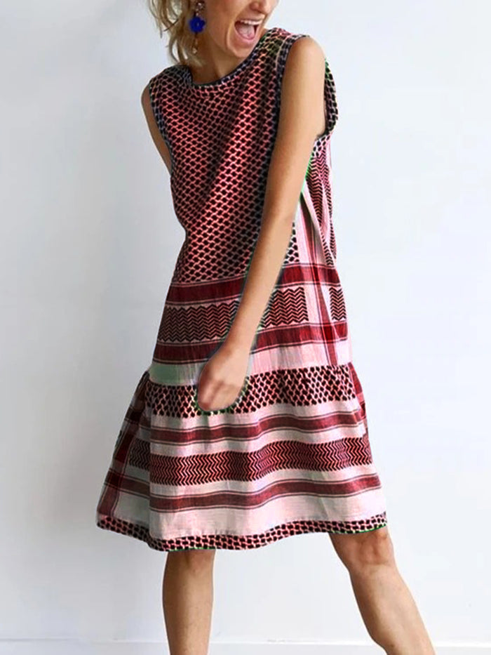Casual Loose Round Neck Striped Dress