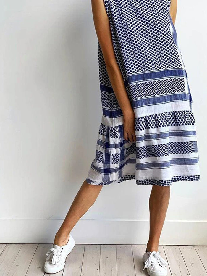Casual Loose Round Neck Striped Dress