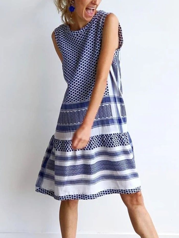 Casual Loose Round Neck Striped Dress