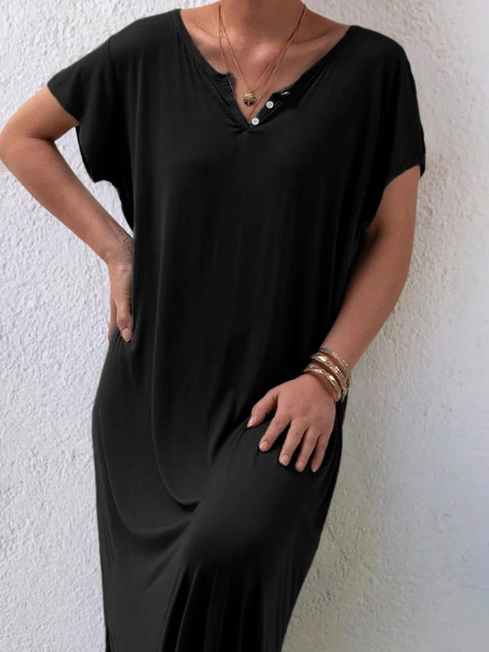 Casual Loose Short Sleeve V-Neck Casual Maxi Dress
