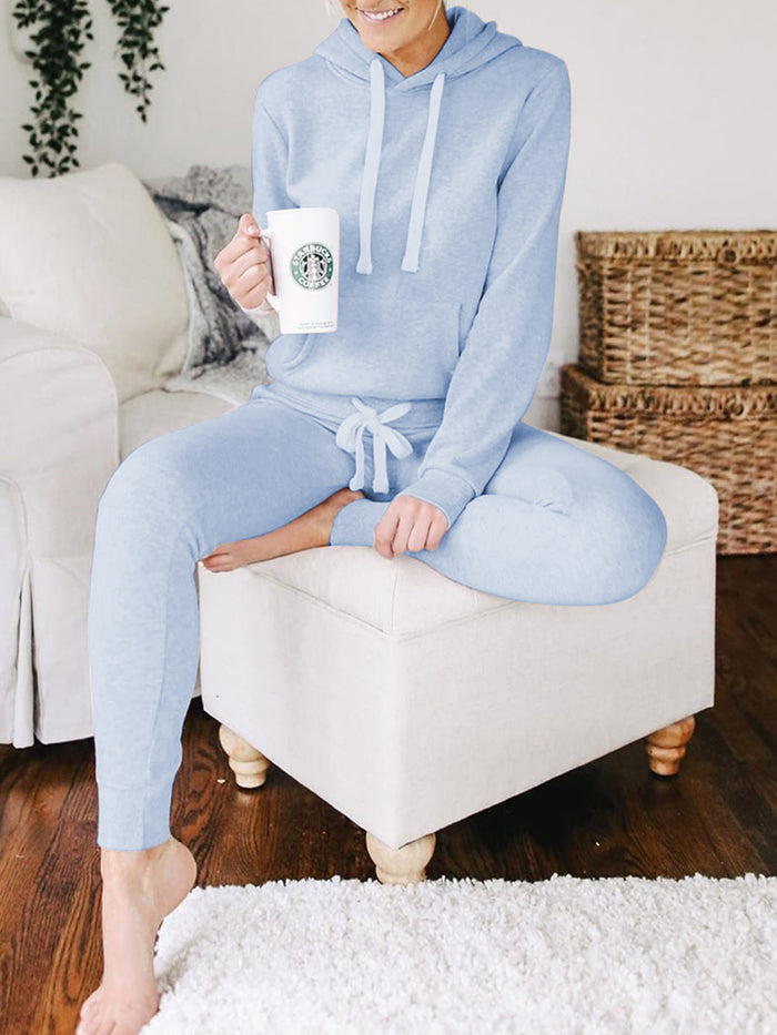Casual Loose Solid Color Hooded Top Trousers Two-piece Suit