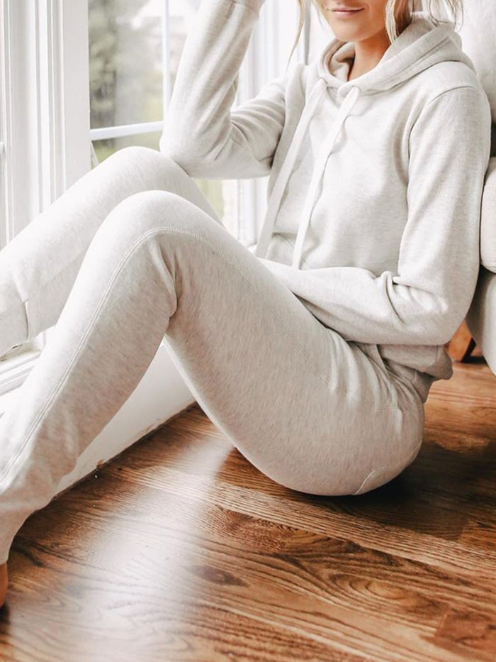 Casual Loose Solid Color Hooded Top Trousers Two-piece Suit