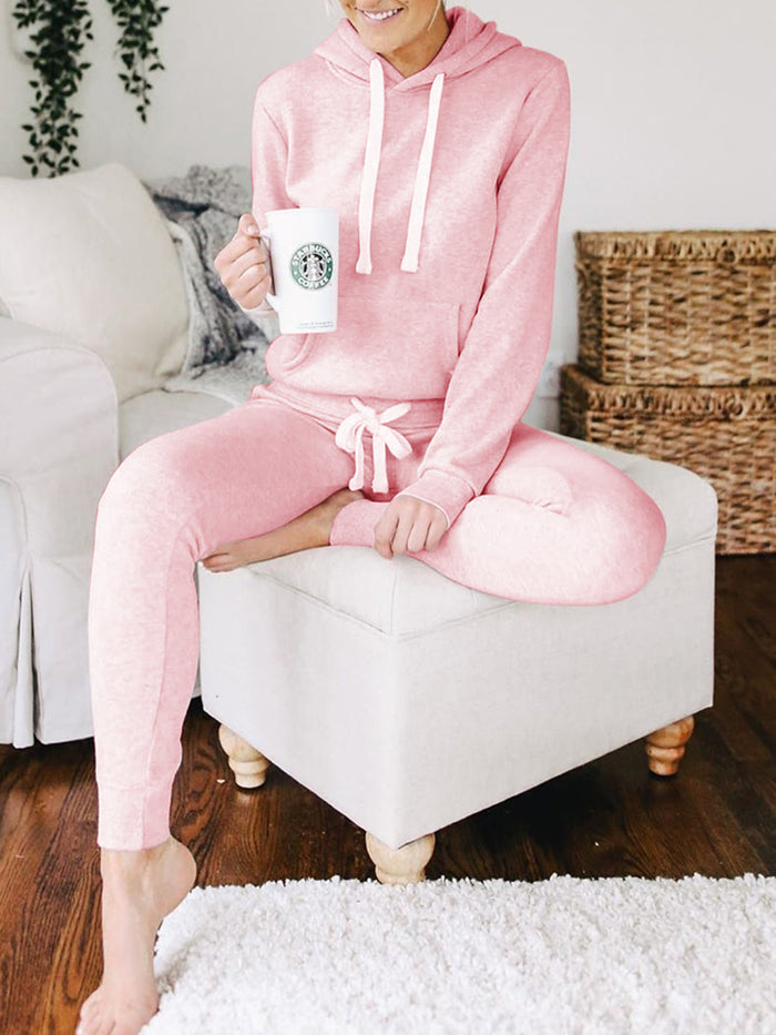 Casual Loose Solid Color Hooded Top Trousers Two-piece Suit