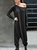 Casual Loose Solid Color Long Sleeve Jumpsuit