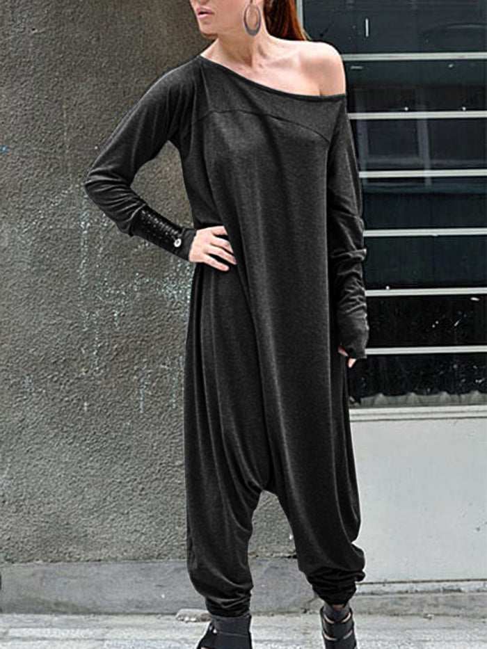 Casual Loose Solid Color Long Sleeve Jumpsuit