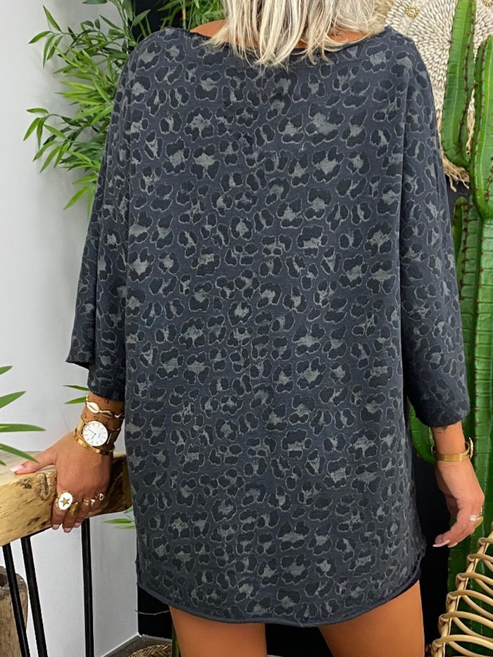 Casual Loose V-Neck Leopard Print Top Shorts Suit