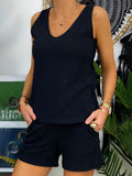 Casual Loose V Neck Top Shorts Set