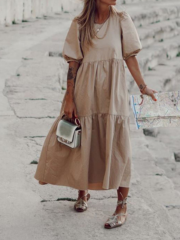 Casual Mid-length Sleeved Thin Maxi Dress