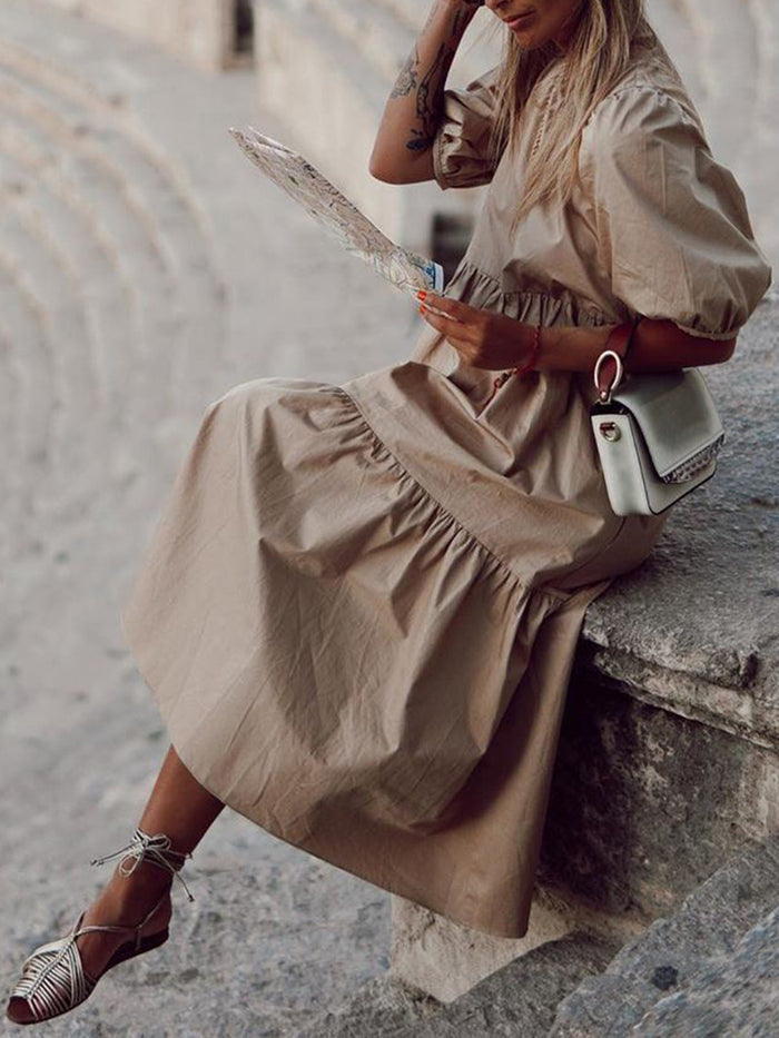 Casual Mid-length Sleeved Thin Maxi Dress