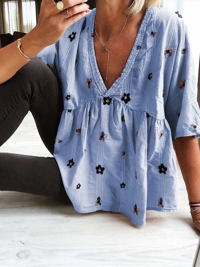 Casual Printed V-Neck Top