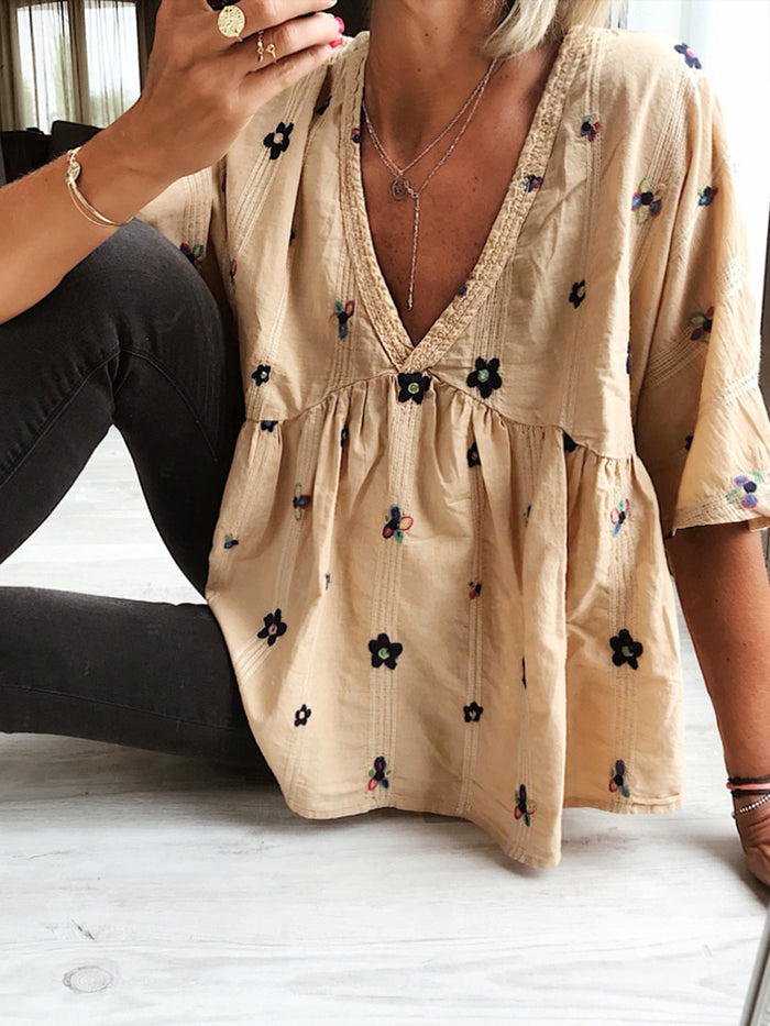 Casual Printed V-Neck Top