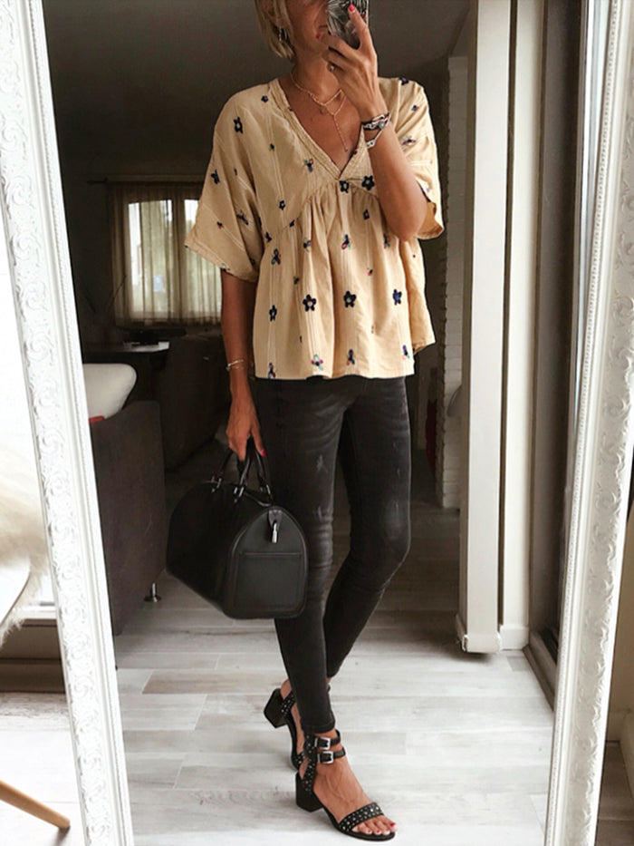 Casual Printed V-Neck Top