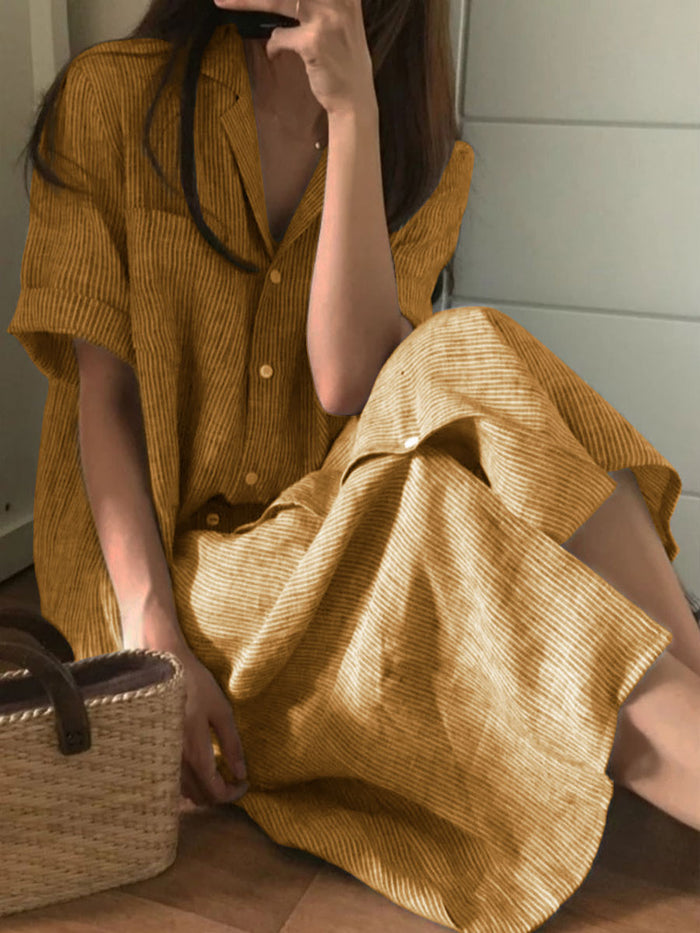 Casual Shirt Striped Short Sleeve Dress