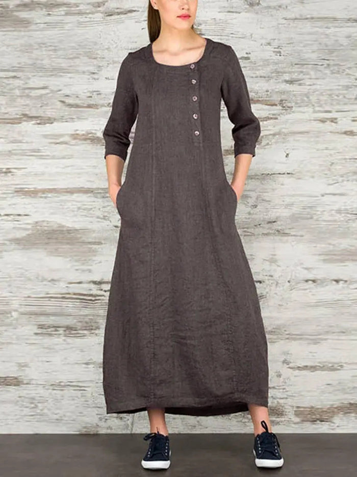 Casual Solid Color Button Design Dress