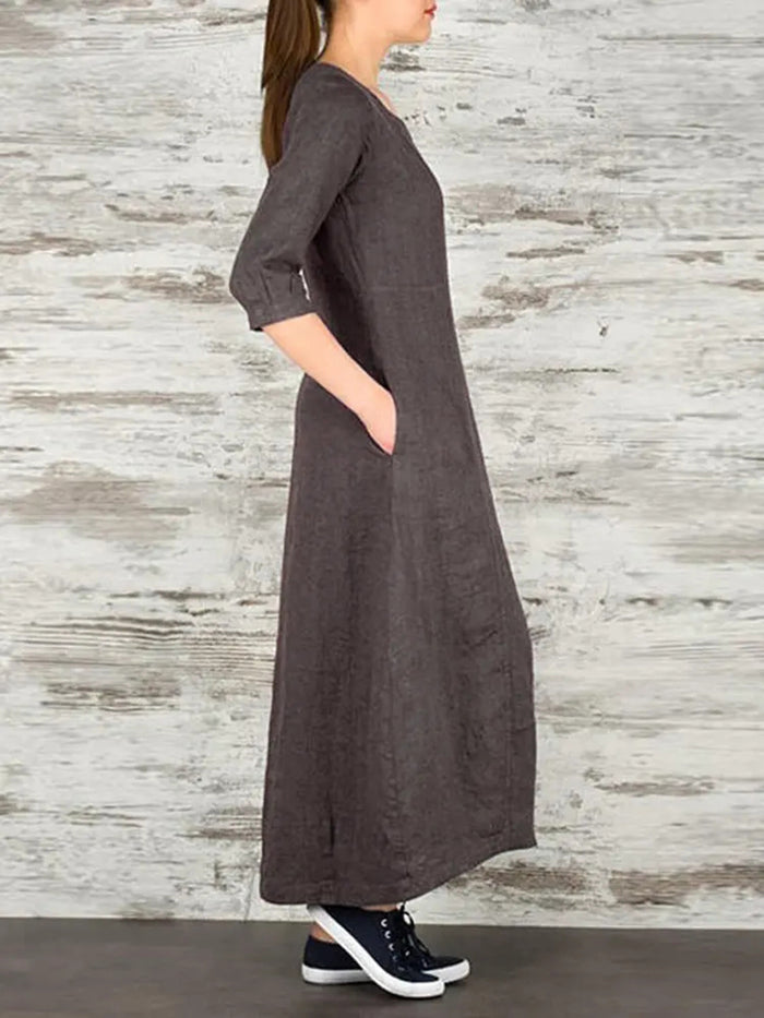 Casual Solid Color Button Design Dress