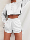 Casual Solid Color Drawstring Long Sleeve Two-piece Suit