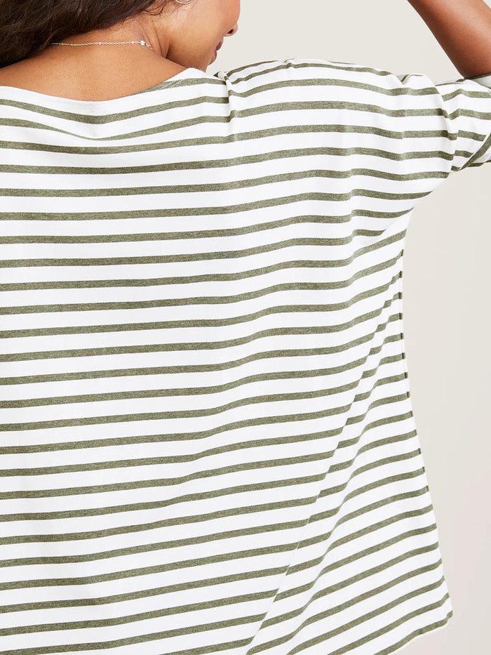 Casual Solid Color Long-sleeved Striped Printed Maternity Top