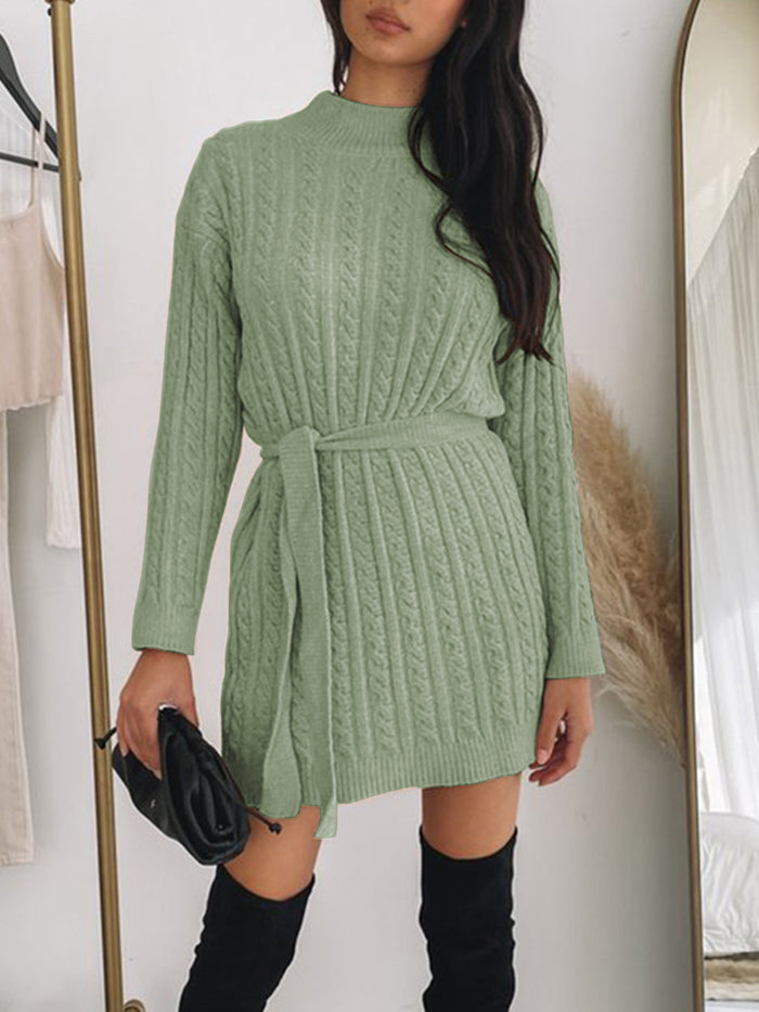 Casual Solid Color Round Neck Wool Dress