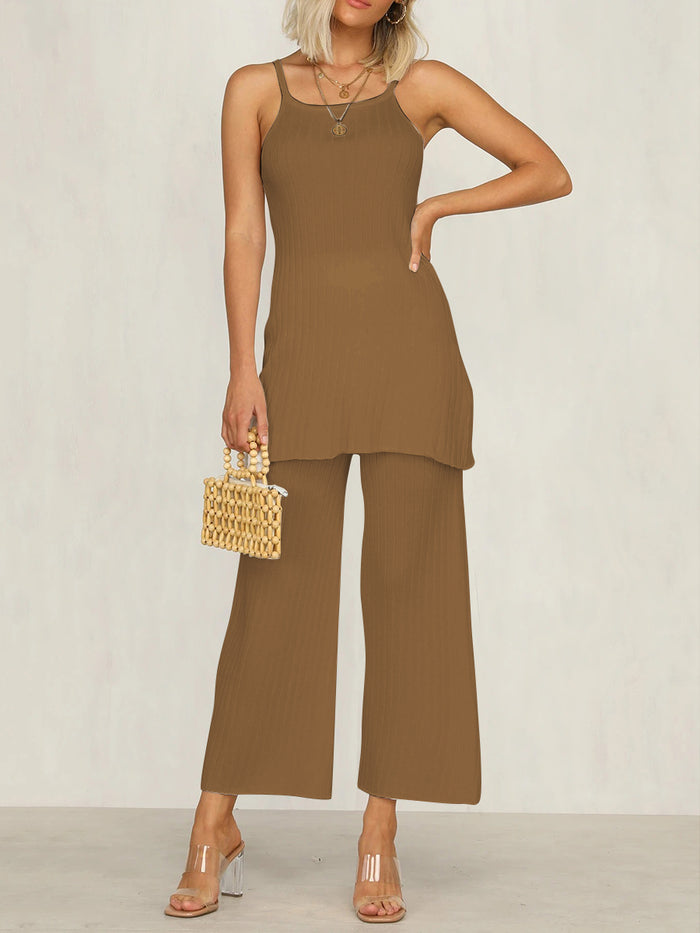 Casual Solid Color Suspender Top Two-piece Suit