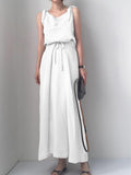 Casual Solid Color Tie Sling Two-Piece Suit