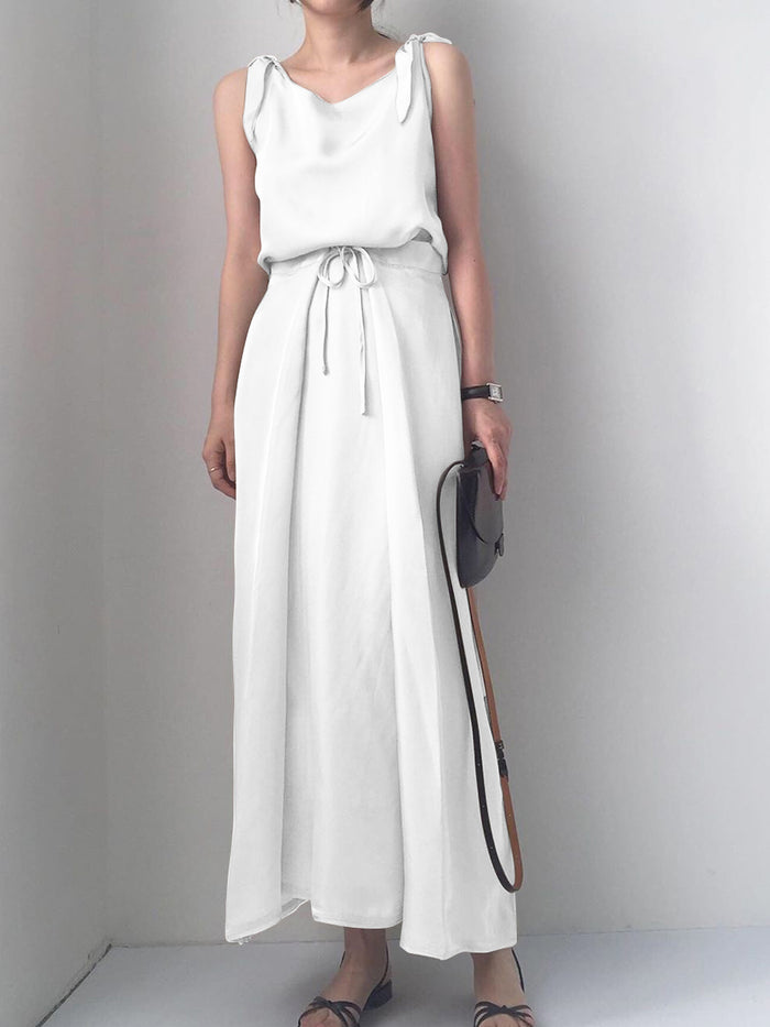 Casual Solid Color Tie Sling Two-Piece Suit