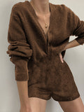 Casual Solid Color V-neck Long-sleeved Jumpsuit