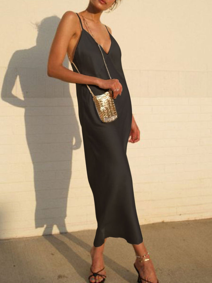 Casual Solid Color V-neck Sleeveless Camisole Dress