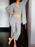 Casual Solid Color V-neck Three-piece Suit