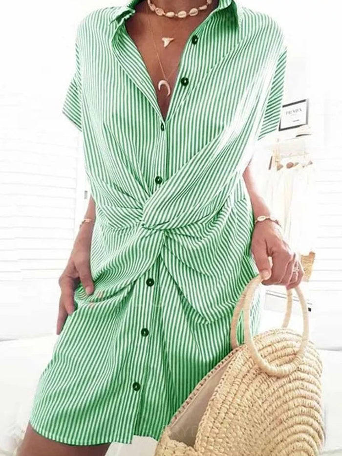 Casual Stripe Tunic V-Neckline Shift Dress