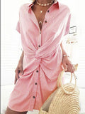 Casual Stripe Tunic V-Neckline Shift Dress