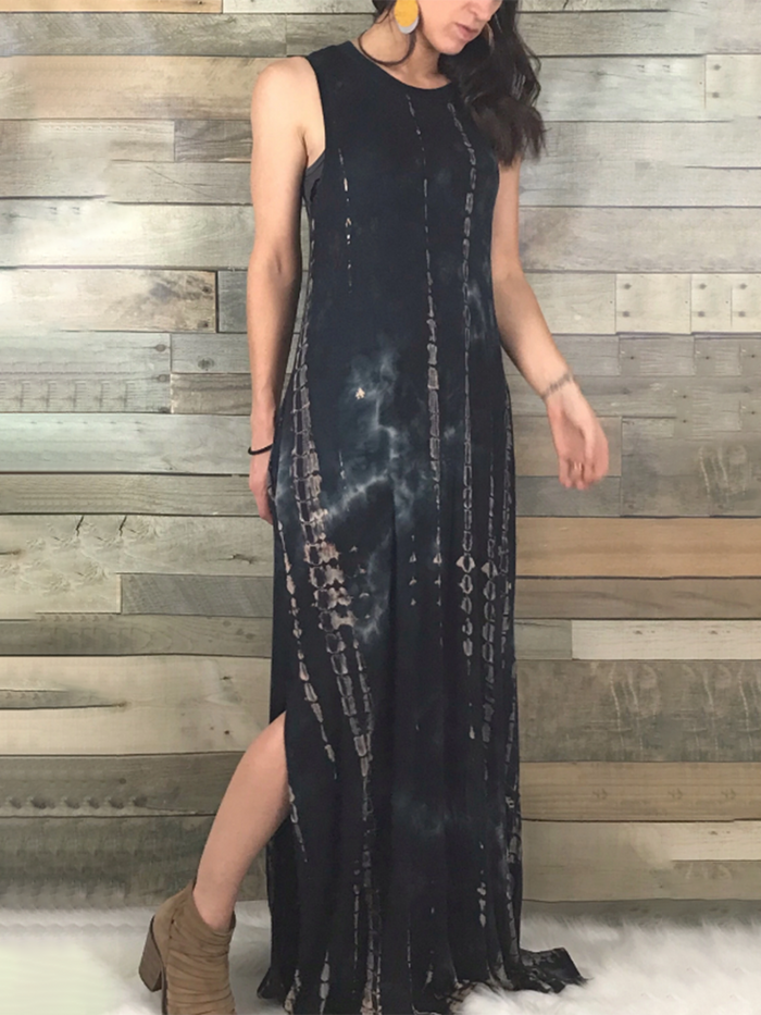 Casual Tie-dye Sleeveless Maxi Dress