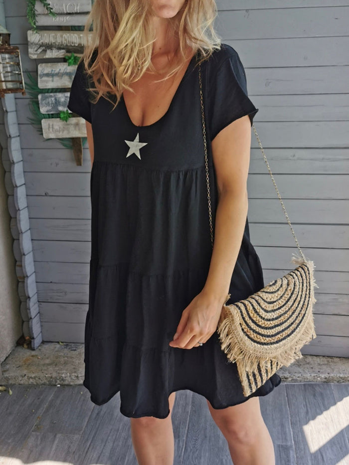 Casual V-neck Short Sleeve Star Print Dress