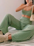 Casual V-neck Sling Sleeveless Solid Color Two-piece Suit