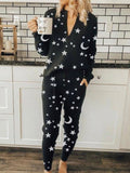 Casual V-neck Star Print Two-piece Suit