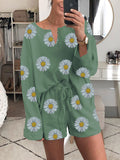 Casual Wild Chrysanthemum Print Two-piece Set