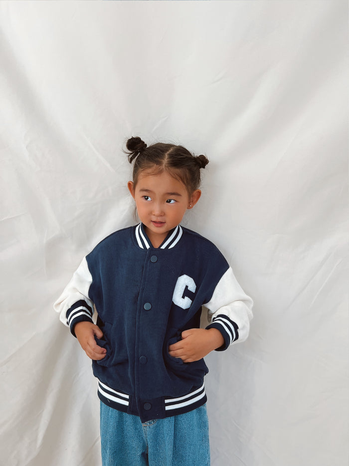 Charles Varsity Jacket Navy - Sun Peony Coconut