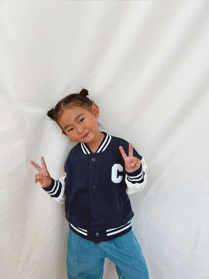 Charles Varsity Jacket Navy - Sun Peony Coconut