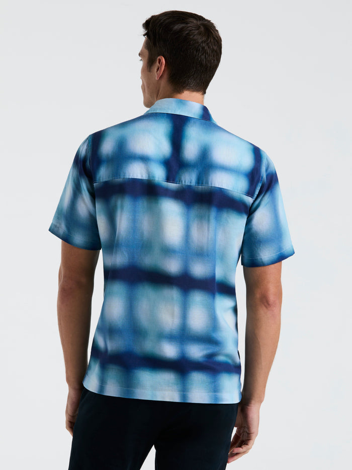 Cotton Slub Plaid Print Shirt (Bleached Denim)