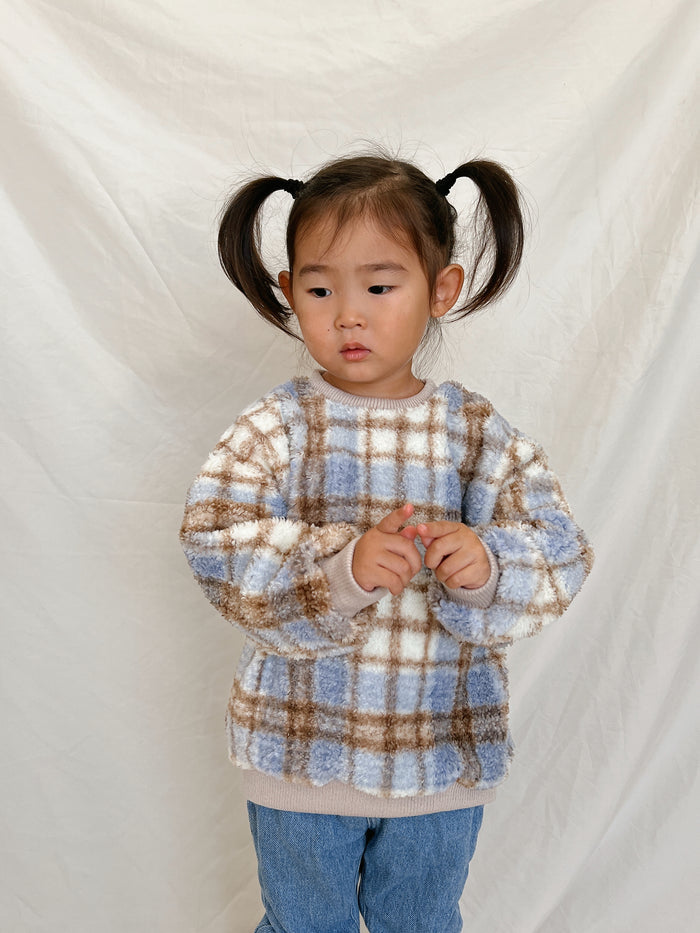 Cozy Check Sherpa Sweater  /  Blue - Sun Peony Coconut
