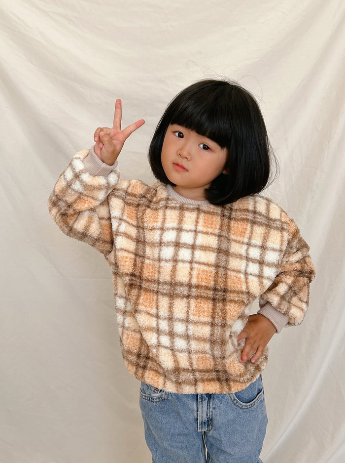 Cozy Check Sherpa Sweater  /  Sunset - Sun Peony Coconut