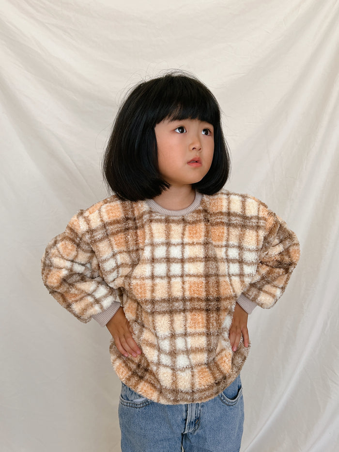 Cozy Check Sherpa Sweater  /  Sunset - Sun Peony Coconut