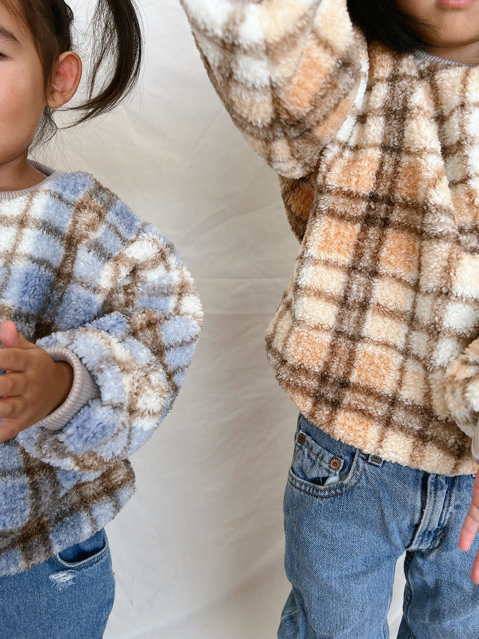 Cozy Check Sherpa Sweater  /  Sunset - Sun Peony Coconut